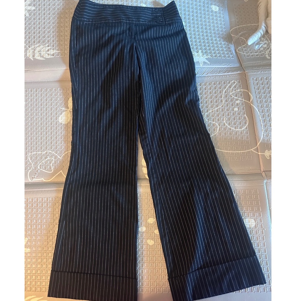 Tracy Evans Limited Black Pinstripe Wide Leg Cuffed Trousers vin Size 5 Y2K